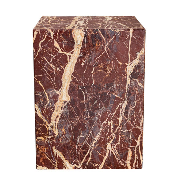 Homeroots 20" Red Marble Square Block End Table - Elegant Accent For Living Room, Bedroom, Or Entryway Decor   569938