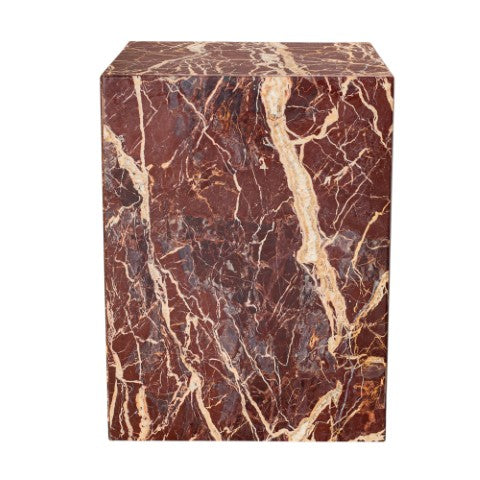 Homeroots 20" Red Marble Square Block End Table - Elegant Accent For Living Room, Bedroom, Or Entryway Decor   569938