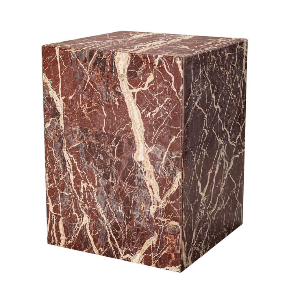 HomeRoots 20" Red Marble Square Block End Table - Modern Accent for Living Room, Bedside, or Entryway Decor 569938