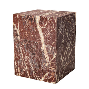 HomeRoots 20" Red Marble Square Block End Table - Modern Accent for Living Room, Bedside, or Entryway Decor 569938