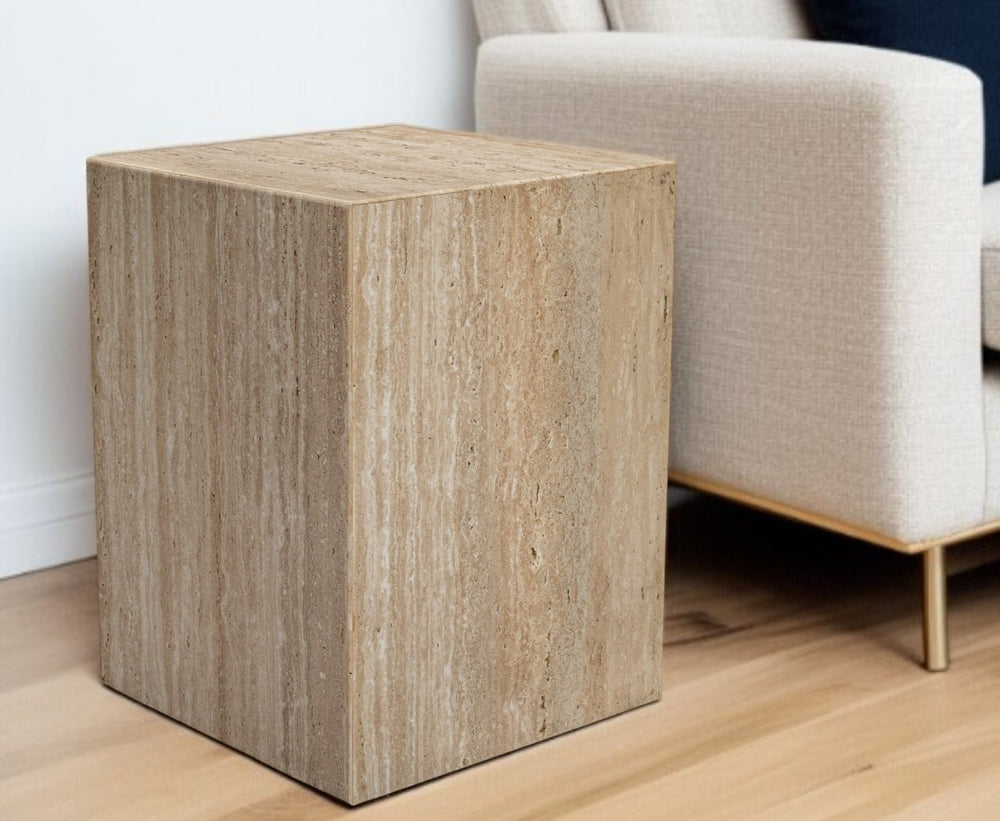 HomeRoots 20" Beige Marble End Table - Contemporary Artisan Design, Durable Natural Stone, No Assembly Required! 569939
