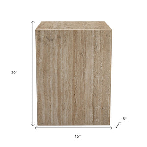 HomeRoots 20" Beige Marble End Table - Contemporary Artisan Design, Durable Natural Stone, No Assembly Required! 569939