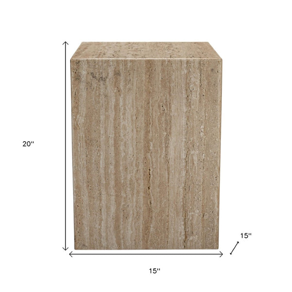 HomeRoots 20" Beige Marble End Table - Contemporary Artisan Design, Durable Natural Stone, No Assembly Required! 569939