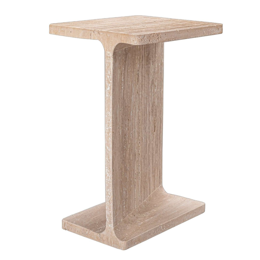HomeRoots 22" Elegant Beige Marble Pedestal End Table - Handcrafted Compact Design for Modern Living Spaces 569940