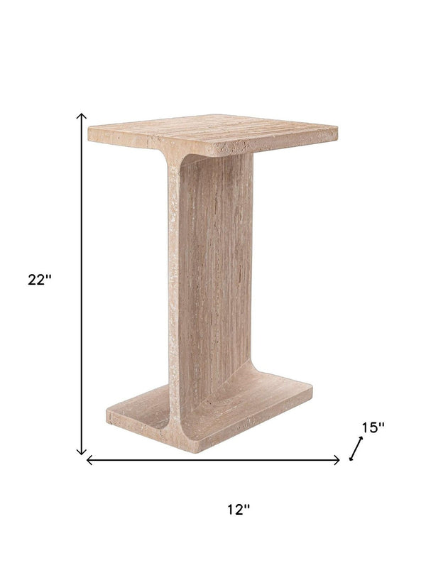 HomeRoots 22" Elegant Beige Marble Pedestal End Table - Handcrafted Compact Design for Modern Living Spaces 569940