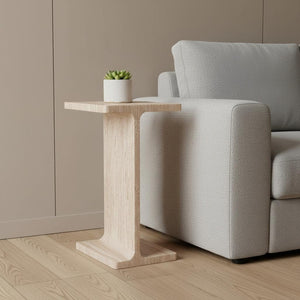 HomeRoots 22" Elegant Beige Marble Pedestal End Table - Handcrafted Compact Design for Modern Living Spaces 569940
