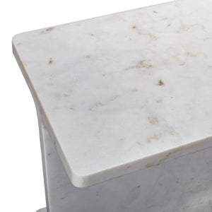 HomeRoots 22" Exquisite White Marble Pedestal End Table – Handcrafted, Versatile Accent for Modern Living Spaces 569941