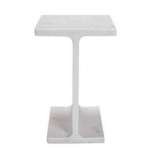 HomeRoots 22" Exquisite White Marble Pedestal End Table – Handcrafted, Versatile Accent for Modern Living Spaces 569941