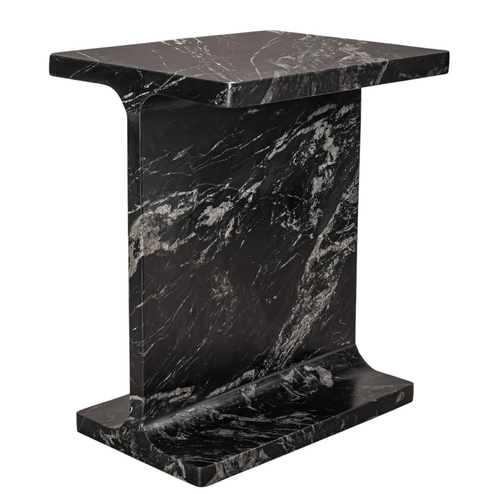 HomeRoots 20" Black Marble Pedestal End Table - Handcrafted Modern Design, Unique Veining & Fully Assembled! 569942