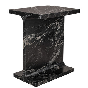 HomeRoots 20" Black Marble Pedestal End Table - Handcrafted Modern Design, Unique Veining & Fully Assembled! 569942