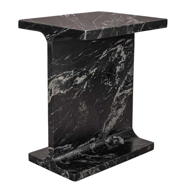 HomeRoots 20" Black Marble Pedestal End Table - Handcrafted Modern Design, Unique Veining & Fully Assembled! 569942
