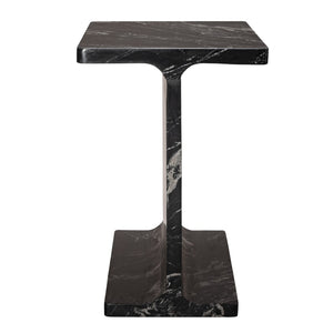 HomeRoots 20" Black Marble Pedestal End Table - Handcrafted Modern Design, Unique Veining & Fully Assembled! 569942