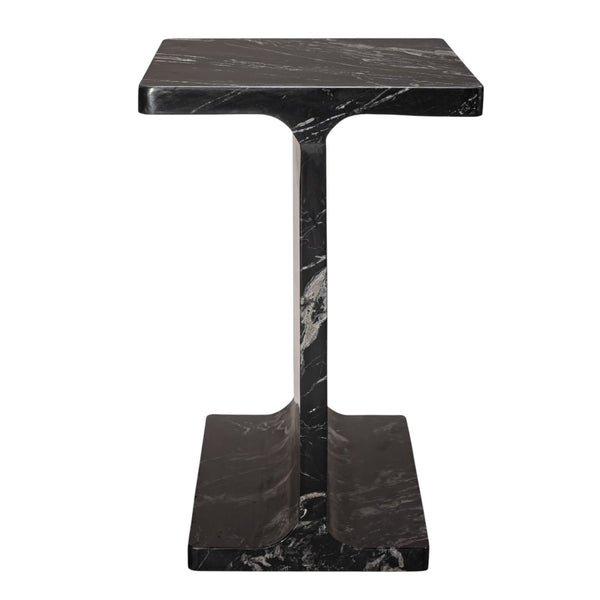 HomeRoots 20" Black Marble Pedestal End Table - Handcrafted Modern Design, Unique Veining & Fully Assembled! 569942