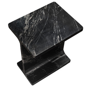 HomeRoots 20" Black Marble Pedestal End Table - Handcrafted Modern Design, Unique Veining & Fully Assembled! 569942