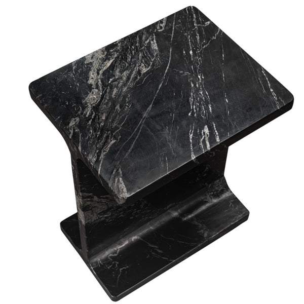 HomeRoots 20" Black Marble Pedestal End Table - Handcrafted Modern Design, Unique Veining & Fully Assembled! 569942