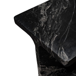 HomeRoots 20" Black Marble Pedestal End Table - Handcrafted Modern Design, Unique Veining & Fully Assembled! 569942