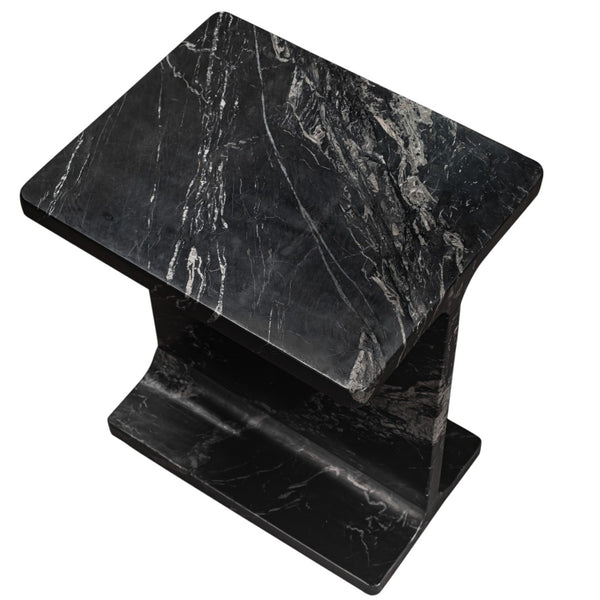 HomeRoots 20" Black Marble Pedestal End Table - Handcrafted Modern Design, Unique Veining & Fully Assembled! 569942