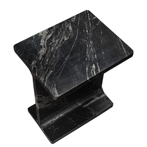 HomeRoots 20" Black Marble Pedestal End Table - Handcrafted Modern Design, Unique Veining & Fully Assembled! 569942