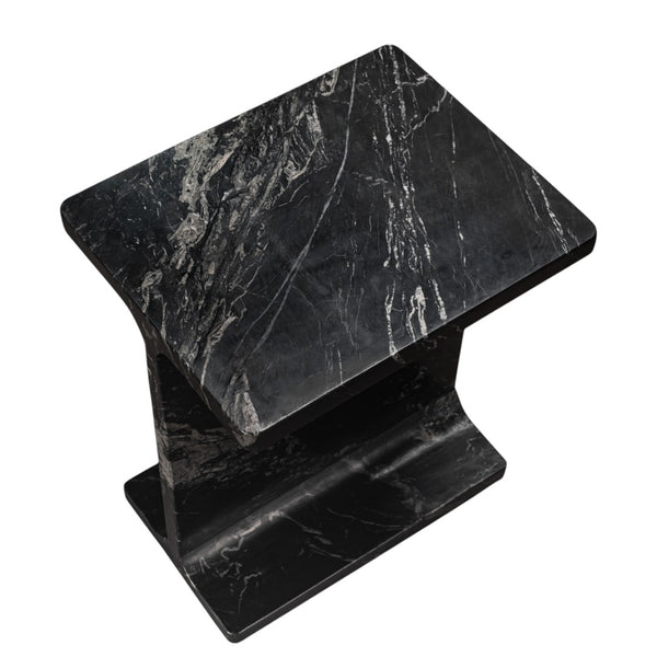 HomeRoots 20" Black Marble Pedestal End Table - Handcrafted Modern Design, Unique Veining & Fully Assembled! 569942