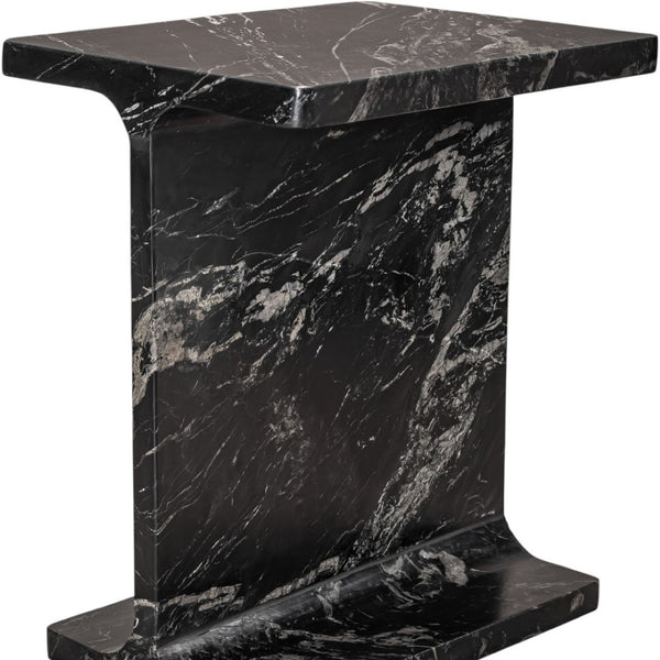 HomeRoots 20" Black Marble Pedestal End Table - Handcrafted Modern Design, Unique Veining & Fully Assembled! 569942
