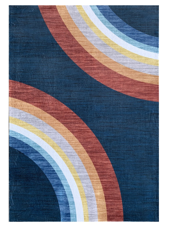 Homeroots 4' X 6' Navy Red And Orange Juvenile Rainbows Youthful Area Rug  Polyester 569987