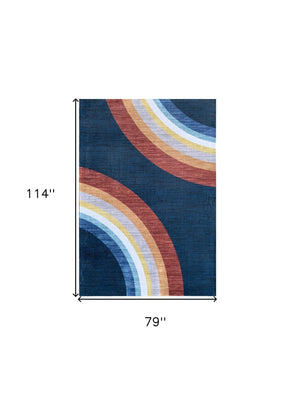Homeroots 7' X 10' Navy Red And Orange Juvenile Rainbows Youthful Area Rug  Polyester 569989