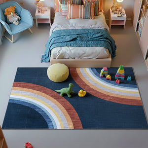 HomeRoots 8' Vibrant Navy, Red, and Orange Rainbow Area Rug for Kids' Playroom, Bedroom, or Nursery Décor 8' X 11' 569990