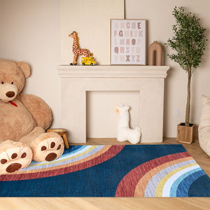 HomeRoots 8' Vibrant Navy, Red, and Orange Rainbow Area Rug for Kids' Playroom, Bedroom, or Nursery Décor 8' X 11' 569990