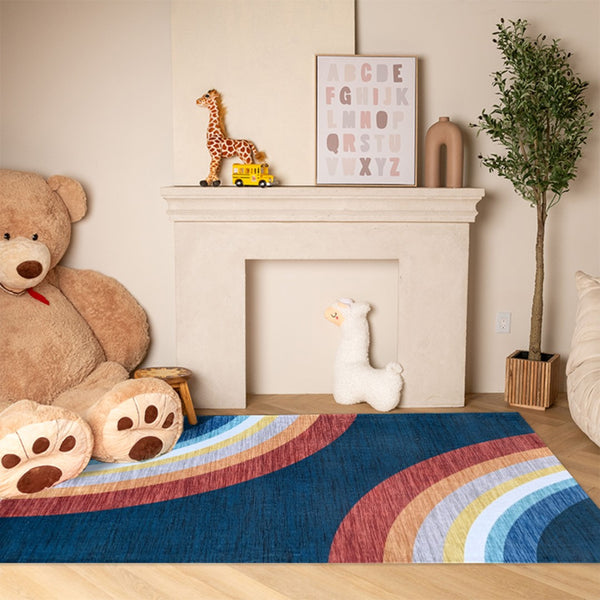 HomeRoots 8' Vibrant Navy, Red, and Orange Rainbow Area Rug for Kids' Playroom, Bedroom, or Nursery Décor 8' X 11' 569990