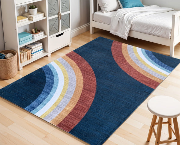 HomeRoots 8' Vibrant Navy, Red, and Orange Rainbow Area Rug for Kids' Playroom, Bedroom, or Nursery Décor 8' X 11' 569990