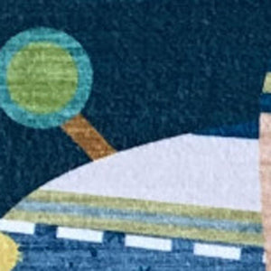 HomeRoots 5' Youthful Airplanes Area Rug in Navy, Red, and Orange - Playful Design for Kids' Rooms & Playrooms 5' X 8' 569992