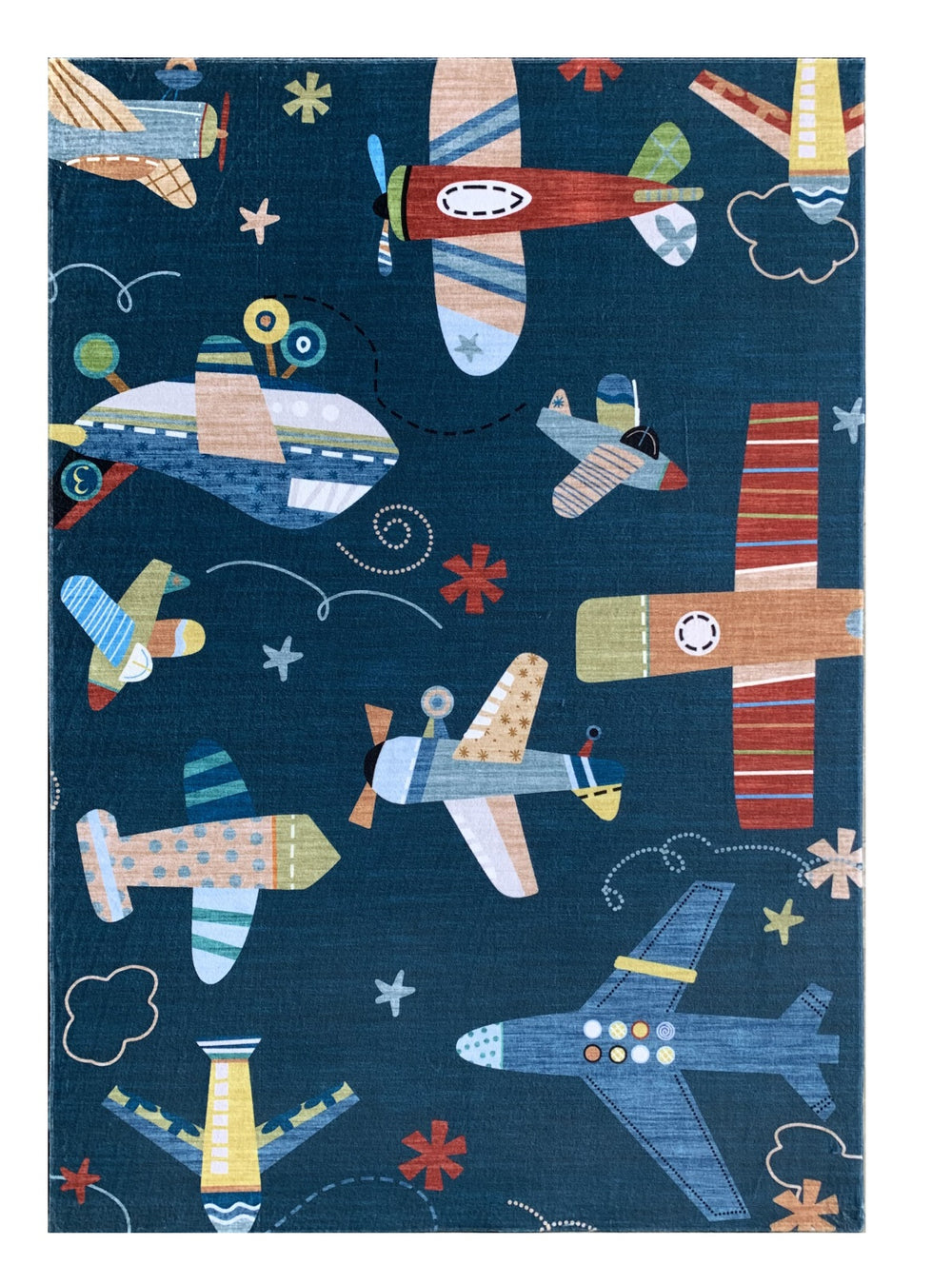 Homeroots 8' X 11' Navy Red And Orange Juvenile Airplanes Youthful Area Rug  Polyester 569994