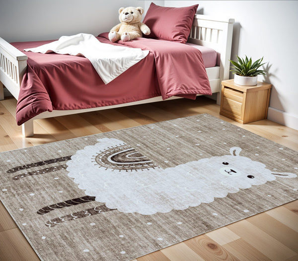 Homeroots 4' X 6' Brown And Beige Juvenile Animals Youthful Area Rug  Polyester 569995