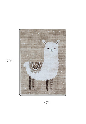 Homeroots 4' X 6' Brown And Beige Juvenile Animals Youthful Area Rug  Polyester 569995