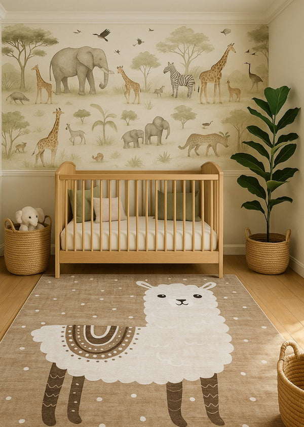 HomeRoots 5' Playful Juvenile Animals Area Rug in Cozy Brown and Beige for Kids' Spaces and Playrooms 5' X 8' 569996