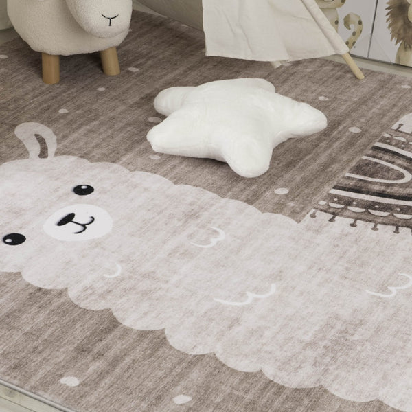 HomeRoots 5' Playful Juvenile Animals Area Rug in Cozy Brown and Beige for Kids' Spaces and Playrooms 5' X 8' 569996