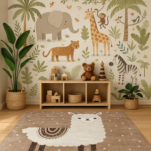HomeRoots 5' Playful Juvenile Animals Area Rug in Cozy Brown and Beige for Kids' Spaces and Playrooms 7' X 10' 569997