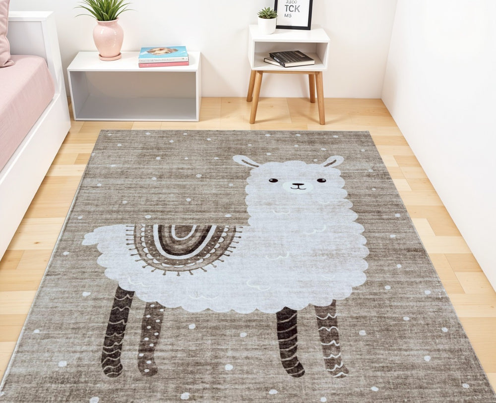 HomeRoots 8' Juvenile Animals Area Rug - Playful Brown and Beige Design for Kids' Rooms, Soft and Durable 8' X 11' 569998