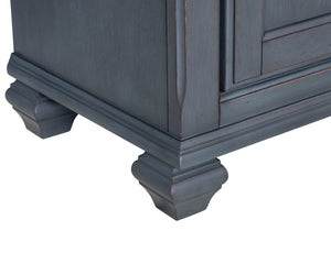 English Elm 84 Inch Americana Bookcase in Corduroy Blue Finish — Fully Assembled Rubberwood & Birch Shelves, Antique Pewter Hardware, Coastal Distressed Charm, 4 Shelves + 2 Doors (84") B108P193073