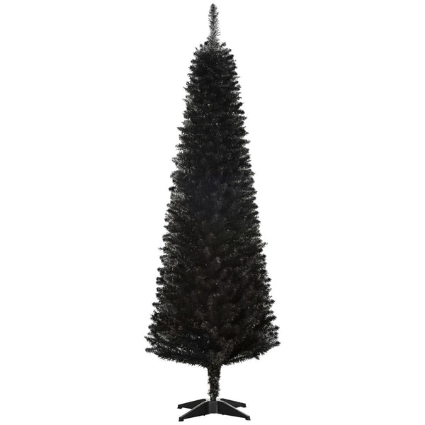 English Elm Homcom Slim Black Pencil Christmas Tree 6ft Artificial with 390 Branch Tips Unlit W2225P229803