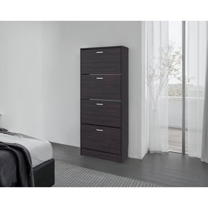 English Elm White Slim Vertical Shoe Cabinet Four Doors Entryway Storage Melamine Finish B062P486516