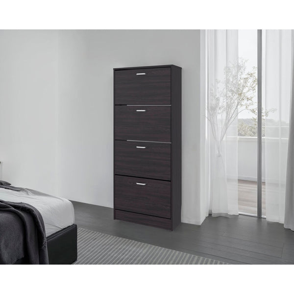 English Elm White Slim Vertical Shoe Cabinet Four Doors Entryway Storage Melamine Finish B062P486516