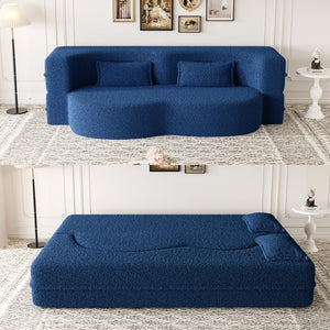English Elm Modern Full Size Folding Sofa Bed with Teddy Fabric, Foam-Filled 15" Sleeper, 2 Pillows, No Assembly Required Blue W1885P272263