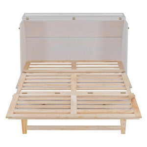 English Elm Queen Murphy Wall Bed with Rattan Panel Cabinet and Storage Drawers for Studio Rooms White LP000676AAK