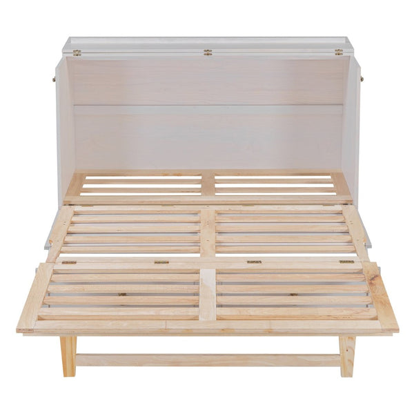 English Elm Queen Murphy Wall Bed with Rattan Panel Cabinet and Storage Drawers for Studio Rooms White LP000676AAK