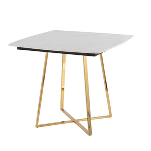 English Elm Dinette Square Ceramic Top Dining Table with Gold Metal Base for Small Spaces B202P471539