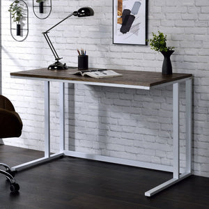 English Elm Rectangular Rustic Industrial Writing Desk with Metal Frame, 2-Tier Open Shelves for Storage and PC Walnut,White B016P312843