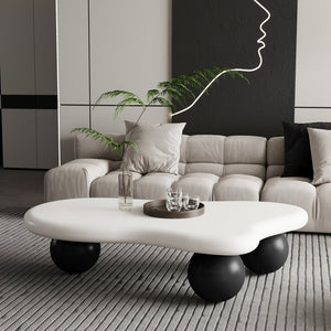 English Elm 47 Inch Cloud Shaped Coffee Table - Modern White Top With Black Ball Legs, Perfect For Family Spaces W1435S00016
