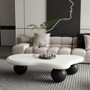 English Elm 47 Inch Organic Cloud Silhouette Coffee Table with Sculptural Ball Legs for Living Rooms Black White W1435S00023