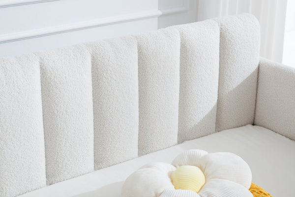 English Elm Elena Twin Size Ivory Bouclé Daybed with Ribbed Tufted Backrest, Foam Comfort, Durable 400LB Capacity B083P163439